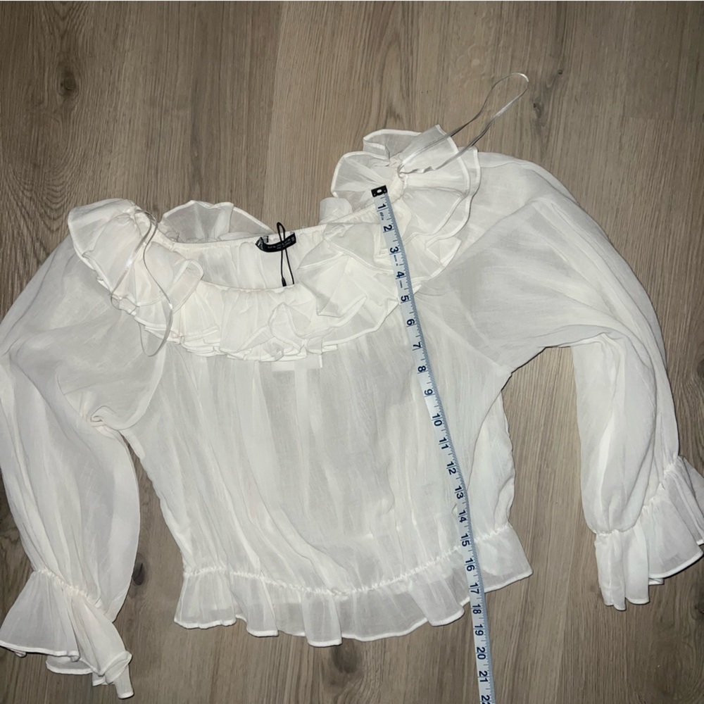Zara White Ruffle Blouse XL | Long Sleeve Cotton Romantic Top NWT - Picture 3 of 15